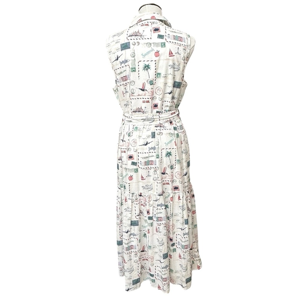 J. Crew Collared Midi Postcard Stamps Southern States Sleeveless Dress Sz 12 - Picture 6 of 16
